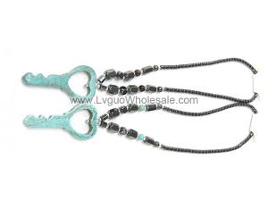 Assorted Color Semi-precious Stone with Big Turquoise Key Pendant Hematite Chain